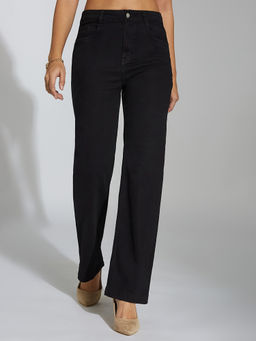 Miss Chase - Women Black Straight High Rise Regular-Length Stretchable Denim Jeans