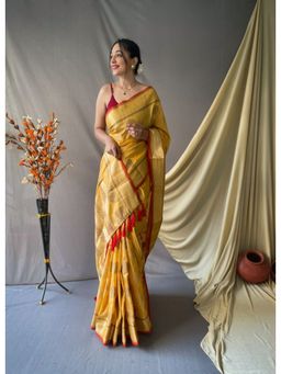 EXCLUSIVA - Yellow Woven Cotton Saree with Unstitched Blouse