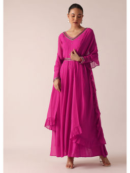 KALKI FASHION - Pink Embroidered Anarkali with Belt and Pant with Dupatta (Set of 4)