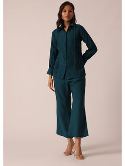 KALKI FASHION - Teal Chanderi Pleated Kurta and Pant with Belt (Set of 3)