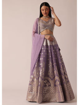 KALKI FASHION - Purple Banarasi Brocade Lehenga and Choli with Dupatta (Set of 3)
