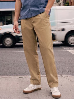 Bewakoof - Men Khaki Brown Straight Fit Cotton Linen Pants
