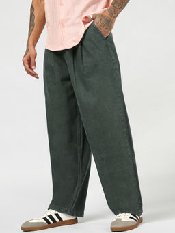 Bewakoof - Men Olive Green Baggy Fit Washed Japanese Pants