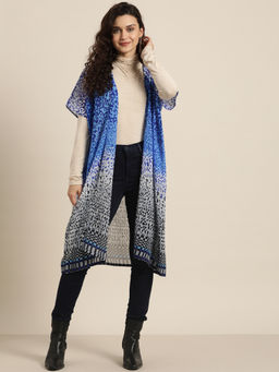 Qurvii - Blue Abstract Print Long Shrug