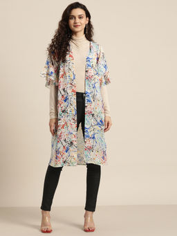 Qurvii - Multi-Colour Abstract Print Long Shrug
