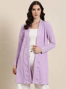 Qurvii - Lavender Lycra Fabric Shrug with Full Sleeves & Side Slits