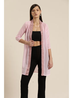 Qurvii - Pink Georgette Shrug with Sequin Border