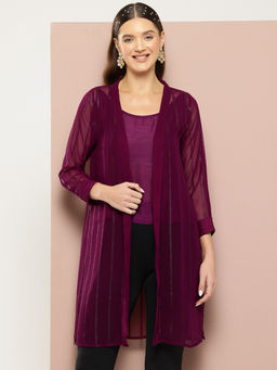 Qurvii - Festive Burgundy Georgette Lurex Shrug