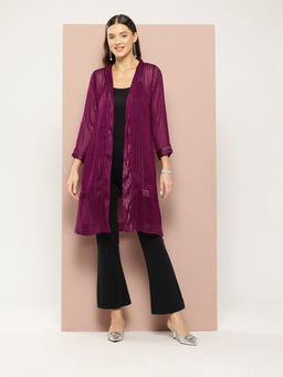 Qurvii - Burgundy Georgette Silver Lurex Party Shrug