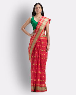 Angoshobha - Red Pure Cotton Tant Saree