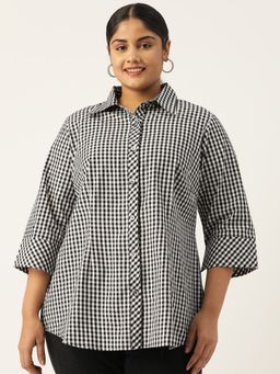 theRebelinme - Plus Size Womens Black Checked Printed Cotton Shirt