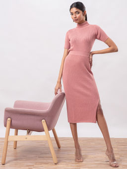 Twenty Dresses by Nykaa Fashion - Pink Solid Midi Slit Skirt