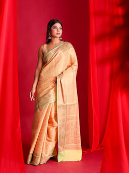 Beatitude - Yellow Woven Banarasi Saree with Unstitched Blouse