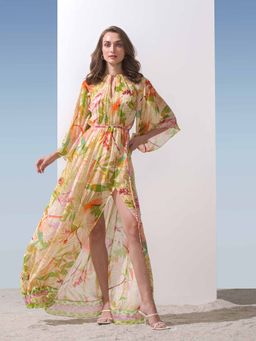 MANDIRA WIRK - Long Dress with Chain Detailed Neckline