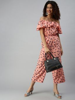 SHOWOFFFF - Women Peach Printed Off Shoulder Jumpsuit