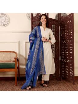 TWINS LADY - Cream Solid Kurta with Pant and Dupatta