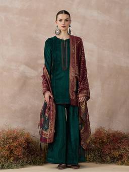 STADO - Rame Green Embroidered Kurta with Palazzo and Dupatta