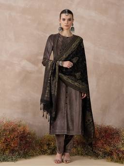 STADO - Brown Embroidered Kurta with Pant and Dupatta