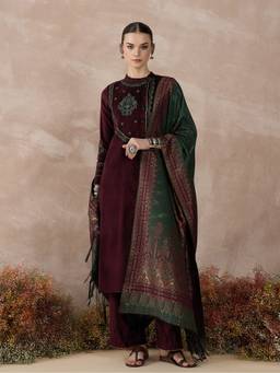 STADO - Maroon Embroidered Kurta with Pant and Dupatta