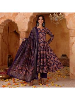 TWINS LADY - Purple Women Paisley Anarkali Kurta with Pant and Dupatta