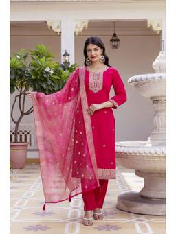 TWINS LADY - Women Pink Embroidered Kurta with Pant and Dupatta