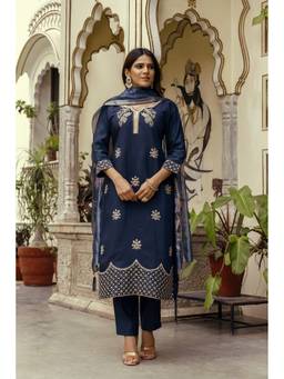 TWINS LADY - Women Navy Blue Floral Kurta with Pant and Dupatta