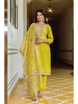 TWINS LADY - Yellow Embroidered Kurta with Pant and Dupatta