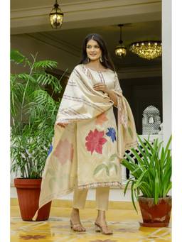 TWINS LADY - Beige Floral Kurta with Pant and Dupatta
