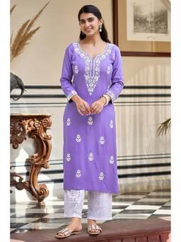 TWINS LADY - Purple Embroidered Kurta with Pant and Dupatta