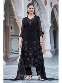 TWINS LADY - Black Floral Kurta with Pant and Dupatta