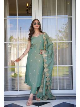 TWINS LADY - Women Green Floral Kurta with Pant and Dupatta