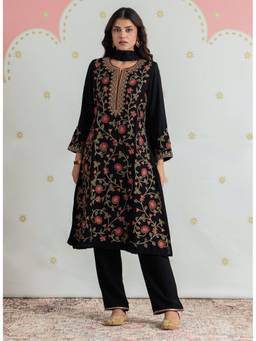 Lakshita - Aafreen Black Aari and Zari Embroidered Kurta with Pant and Dupatta