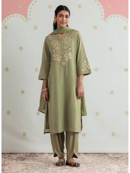 Lakshita - Pastel Green Foil Applique Embroidered Kurta with Salwar and Dupatta
