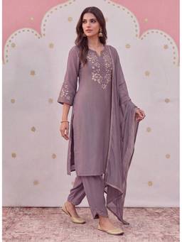 Lakshita - Lavender Foil Applique Embroidered Kurta with Salwar and Dupatta