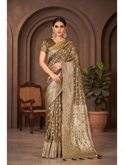 Monjolika Fashion - Olive Silk with Rich Zari Weaving Saree