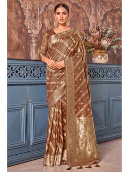 Monjolika Fashion - Rust Silk with Rich Zari Weaving Saree
