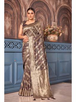 Monjolika Fashion - Light Brown Silk with Rich Zari Weaving Saree