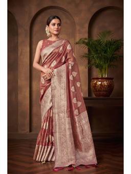 Monjolika Fashion - Rust Silk with Rich Zari Weaving Saree