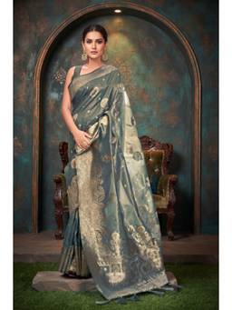 Monjolika Fashion - Dark Grey Silk with Rich Zari Weaving Saree