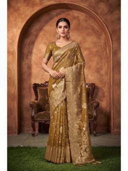 Monjolika Fashion - Dark Mustard Silk with Rich Zari Weaving Saree