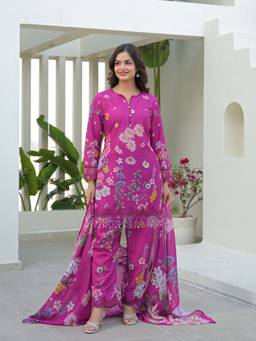 Zolo Label - Pink Premium Floral Printed Kurta with Pant and Dupatta
