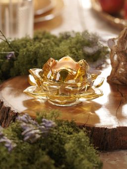 Pure Home + Living - Light Amber Lotus Shaped Glass Tea Light Holder