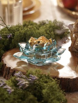 Pure Home + Living - Light Blue Lotus Shaped Glass Tea Light Holder