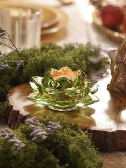 Pure Home + Living - Green Lotus Shaped Glass Tea Light Holder