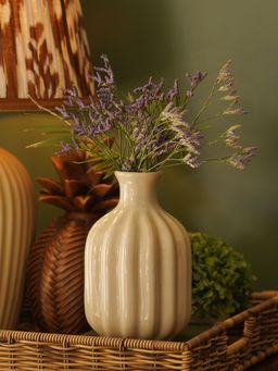 Pure Home + Living - Beige Ribbed Ceramic Vase (S)