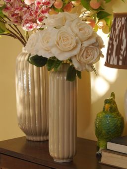 Pure Home + Living - Beige Ribbed Ceramic Vase (M)