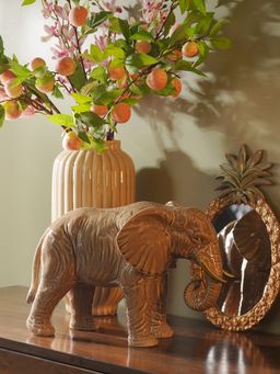 Pure Home + Living - Beige Polyresin Walking Elephant with Gold Tusks (L)