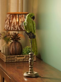 Pure Home + Living - Green Polyresin Parrot on Bronze Stand