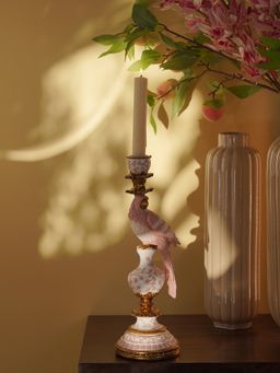 Pure Home + Living - Pink Polyresin Parrot Candle Holder