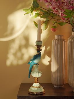 Pure Home + Living - Blue Polyresin Parrot Candle Holder